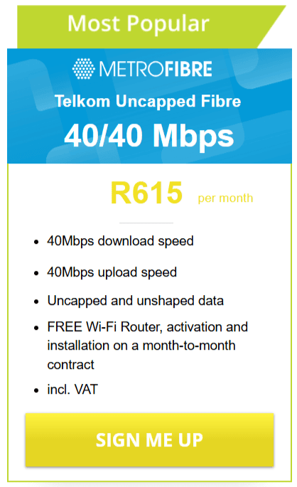 Telkom Fibre 40/40Mbps Package