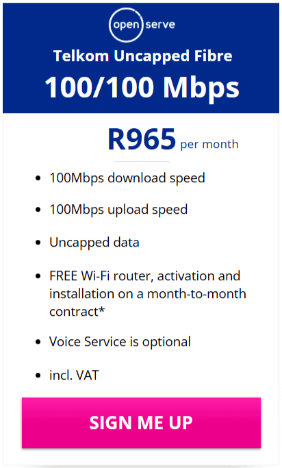 Telkom Fibre 100/100Mbps Package
