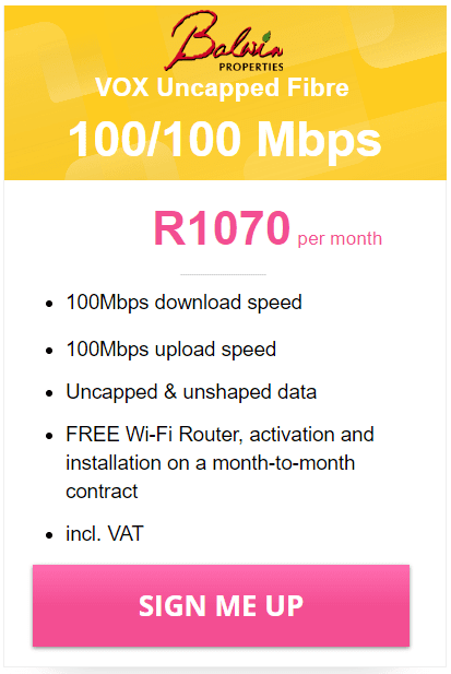 Vox Balwin Fibre 100/100 Mbps Package