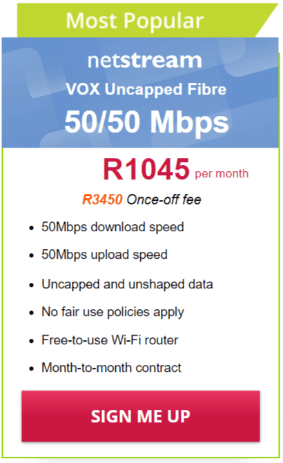 Vox Netstream Fibre 50/50 Mbps Package
