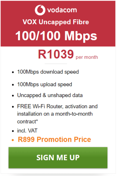 Vox Fibre 100/100Mbps Package