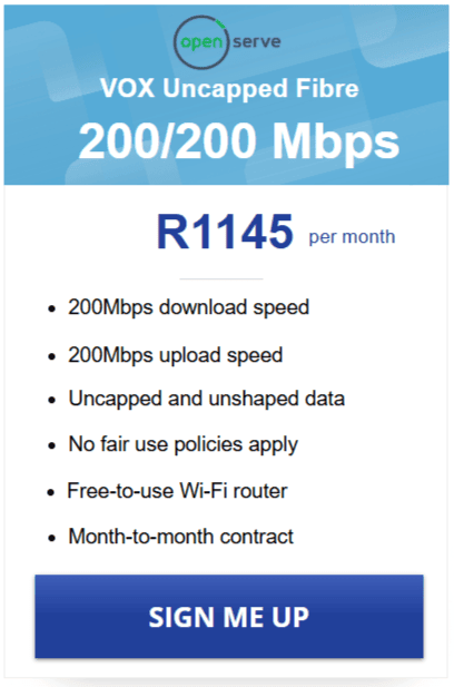 Vox FTTH Openserve 200/200Mbps