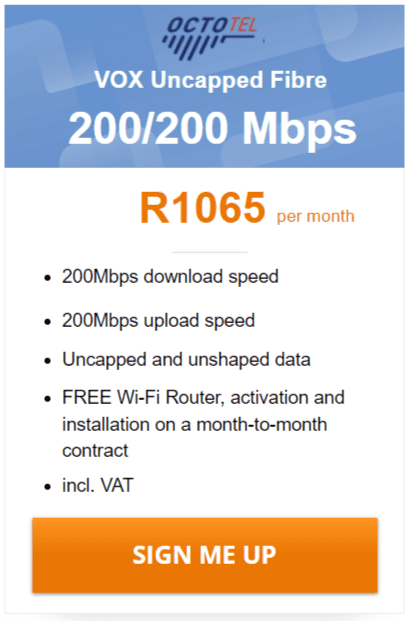 Vox Octotel Fibre 200/200 Mbps Package