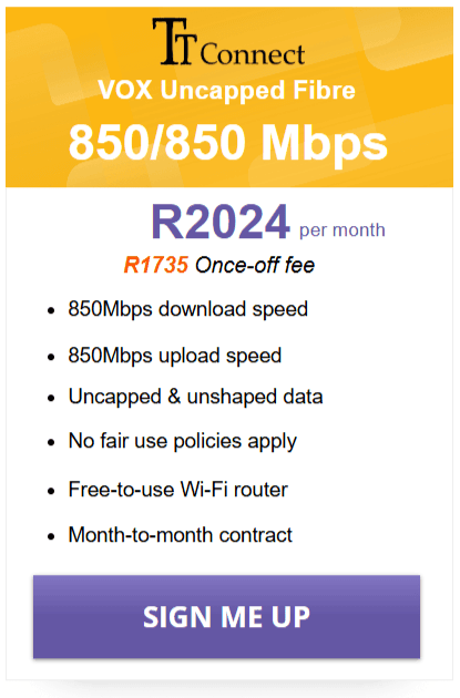 Vox TT Connect Fibre 850/850Mbps Package