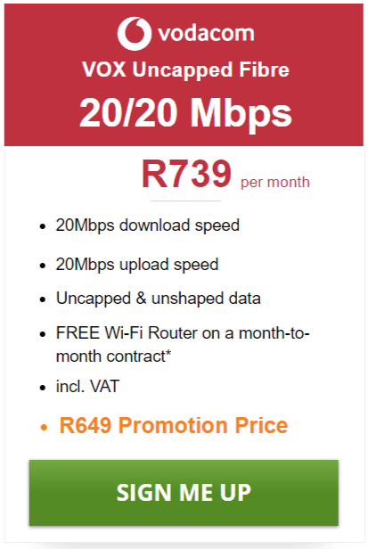 Vox Fibre 20/20Mbps Package