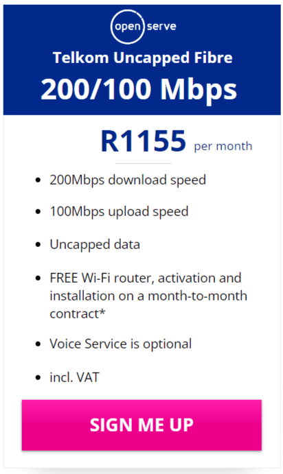 Telkom Fibre 200/100Mbps Package