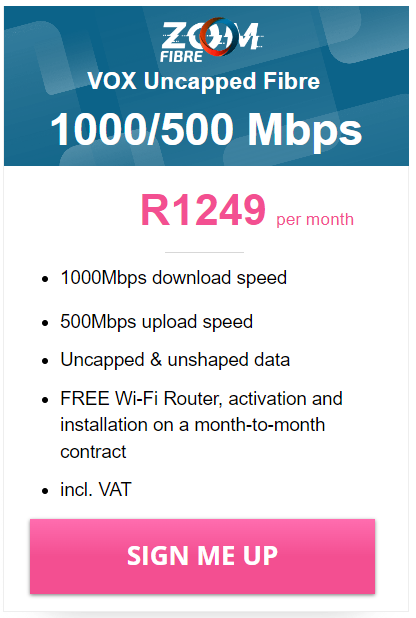 Vox Zoom Fibre 1000/500 Mbps Package