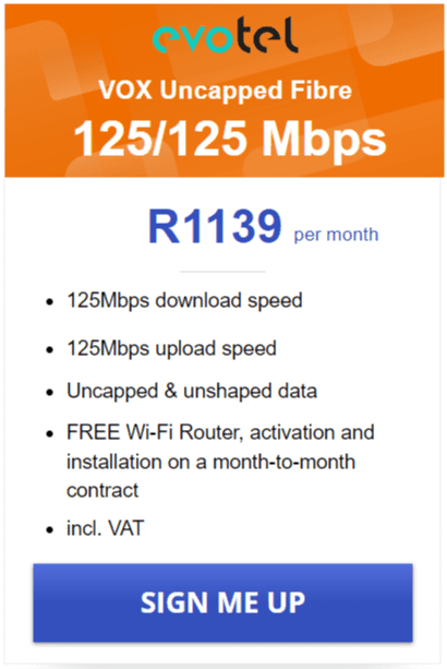 Vox Evotel Fibre 125/125 Mbps Package