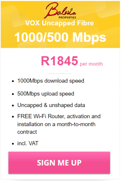 Vox Balwin Fibre 1000/500 Mbps Package