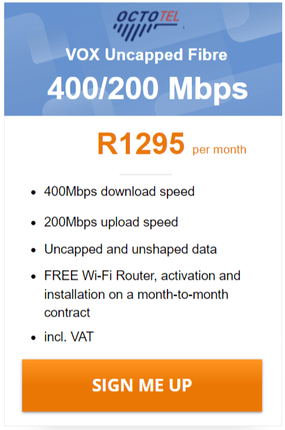 Vox Octotel Fibre 400/200 Mbps Package