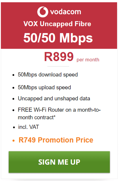 Vox Fibre 50/50Mbps Package