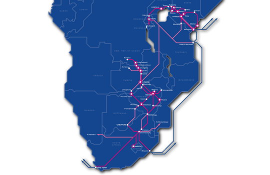 Map of  Liquid Intelligent Technologies’ vast fibre network and extensive fibre coverage in South Africa