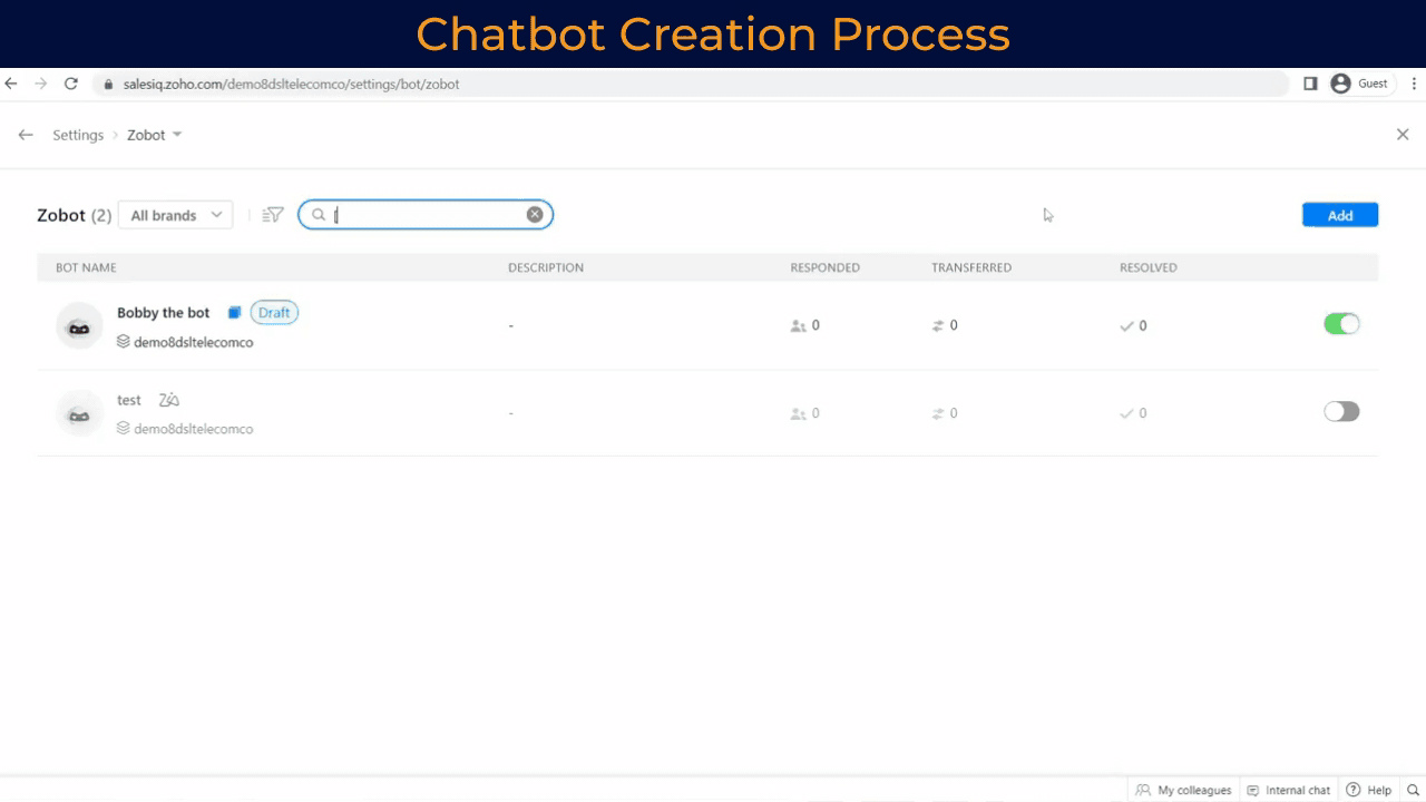 A GIF Showing how to set up for Zoho SalesIQ