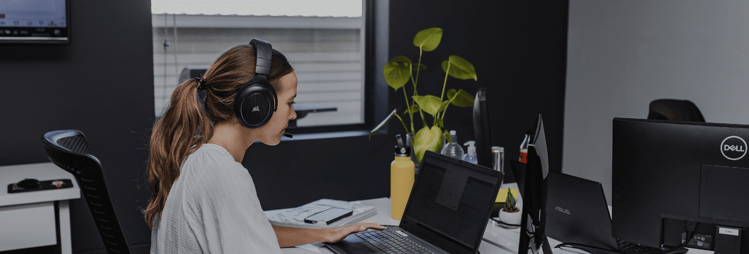 An employee making a call to a customer using the DSL Telecom Cloud Phone System