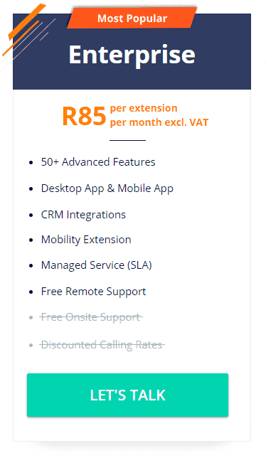 The enterprise PBX package pricing that DSL Telecom offers 