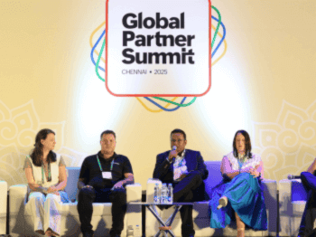 DSL Telecom director Dean Schreuder speaking at Zoho Global Partner Summit in Chennai