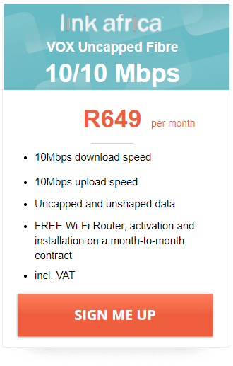 Telkom Fibre 10/10Mbps Package