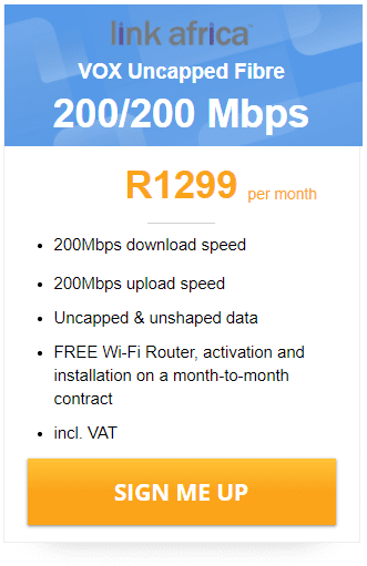Vox Link Africa  Fibre 200/200Mbps Package