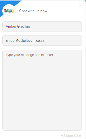 Chat with a Zoho support agent via an online chat portal