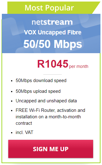 Vox Netstream Fibre 50/50 Mbps Package