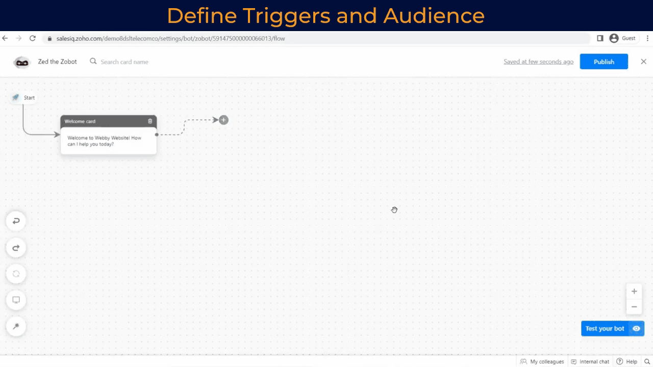 A GIF showcasing how to set up the automation and trigger feature in Zoho SalesIQ