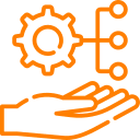 Hand holding tech icon representing the level of responsibility in our Somerset West IT and support roles.