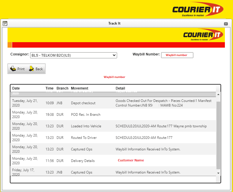 Details of your parcel will be displayed on the screen w​here you can see what step in the delivery process your Telkom LTE order is.