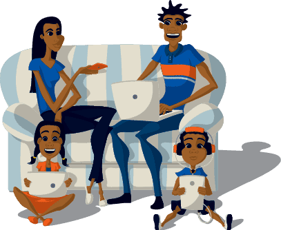 A family streaming the internet with their Telkom Fibre on multiple devices
