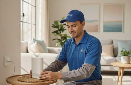 Fibre technician activating the Telkom Link Africa fibre line inside the household in South Africa.