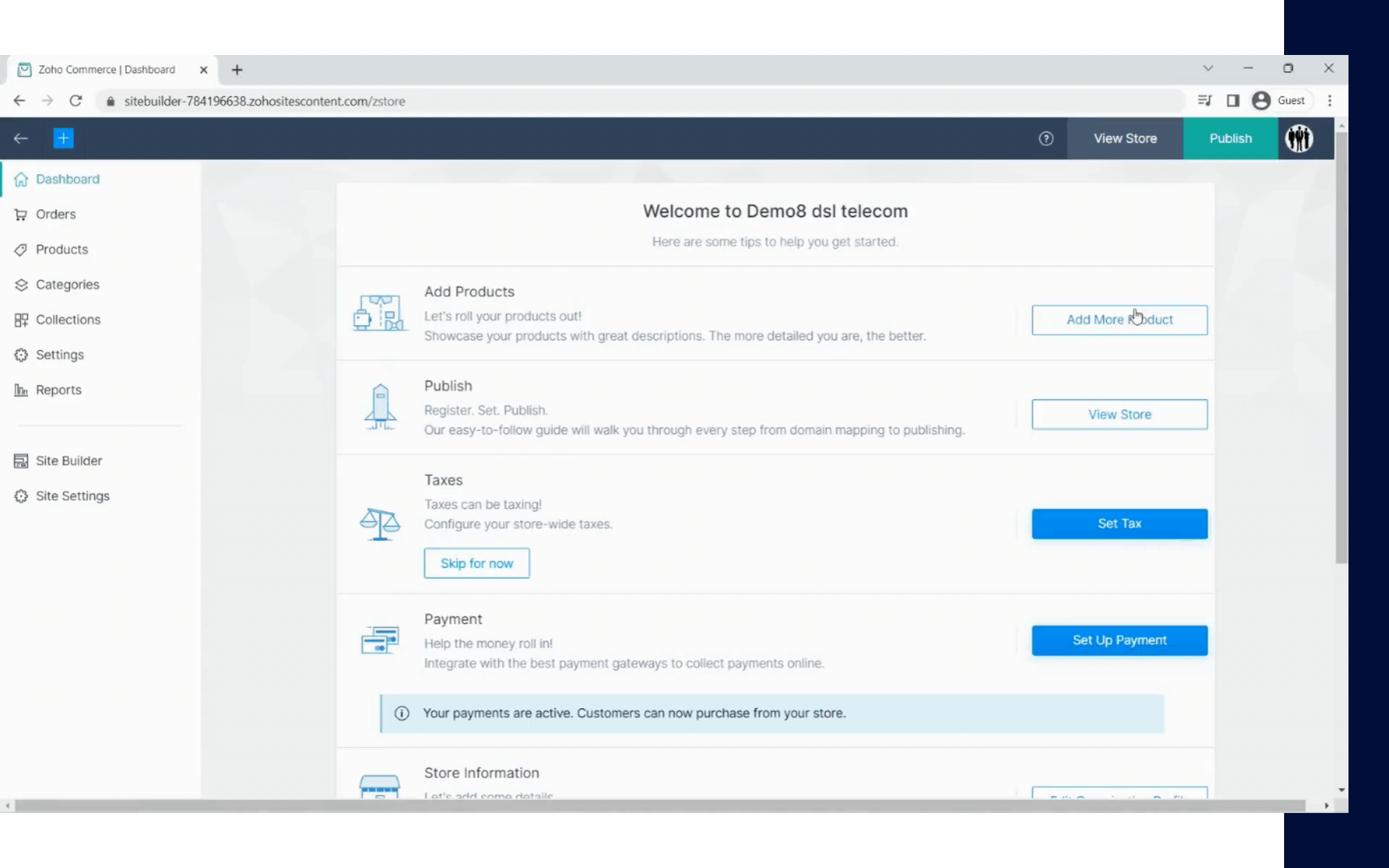 Screenshot of Zoho Commerce product cataloging feature for an e-commerce store