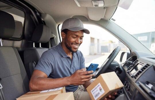 Delivery man delivering a Vox Telkom LTE package straight to your door in South Africa