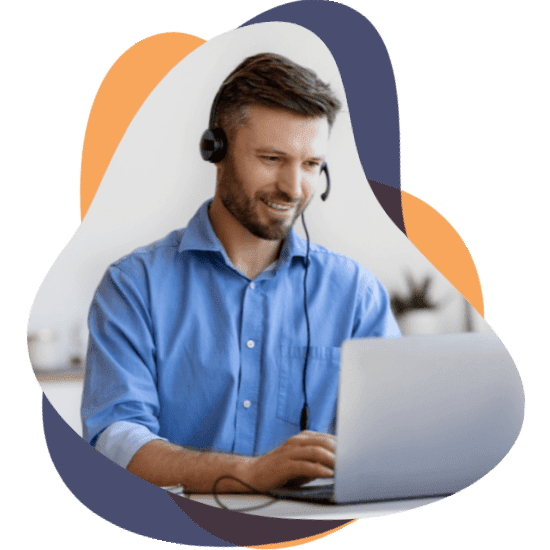 A man working using DSL Telecom VoIP to make and receive calls.