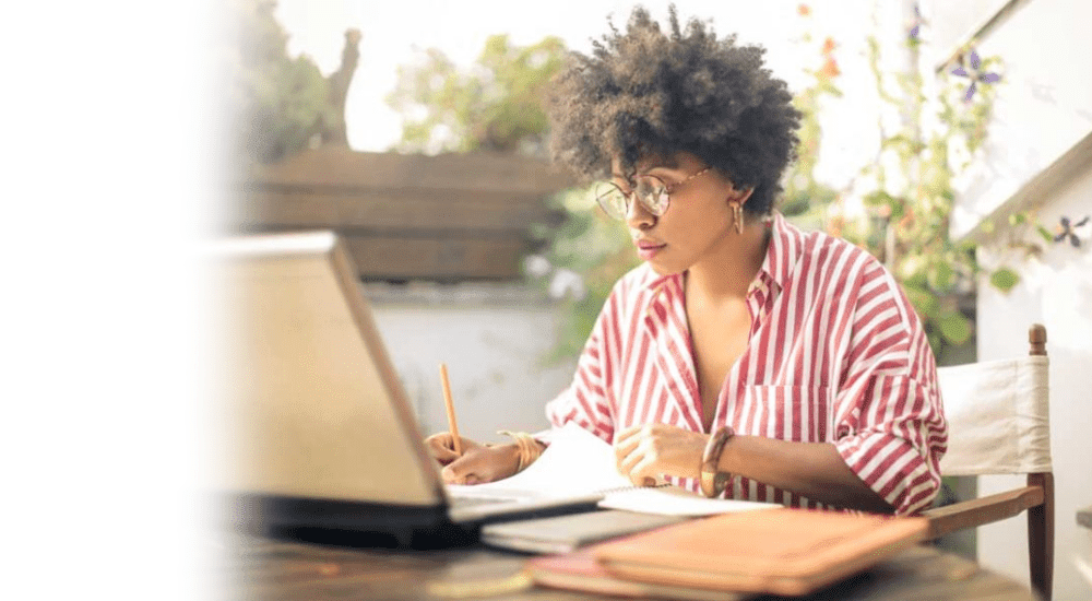 A lady working from home connected to her satellite internet