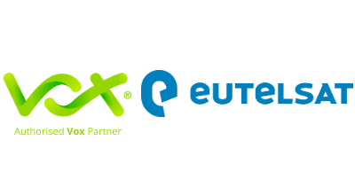 Logo of Vox and Eutelsat. Eutelsat is one of Vox's Satellite-powered broadband services providers. DSL Telecom is an Authorised Vox Business Partner.