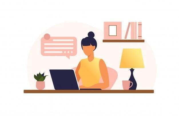 A woman having a meeting online while working from a home-based office with Vox Evotel fibre