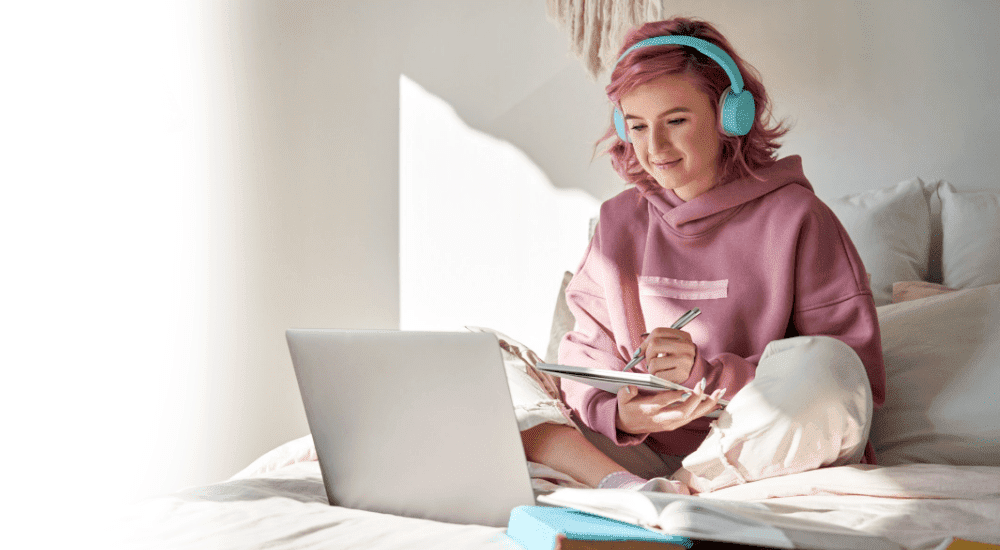 A student studying from home online connected to Netstream's super-fast uncapped fibre