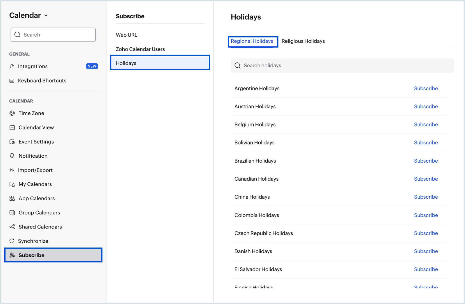 Adding South African public holidays to Zoho Calendar