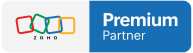 Zoho Premium Partner logo showcasing DSL Telecom as a certified Zoho consulting and implementation partner.
