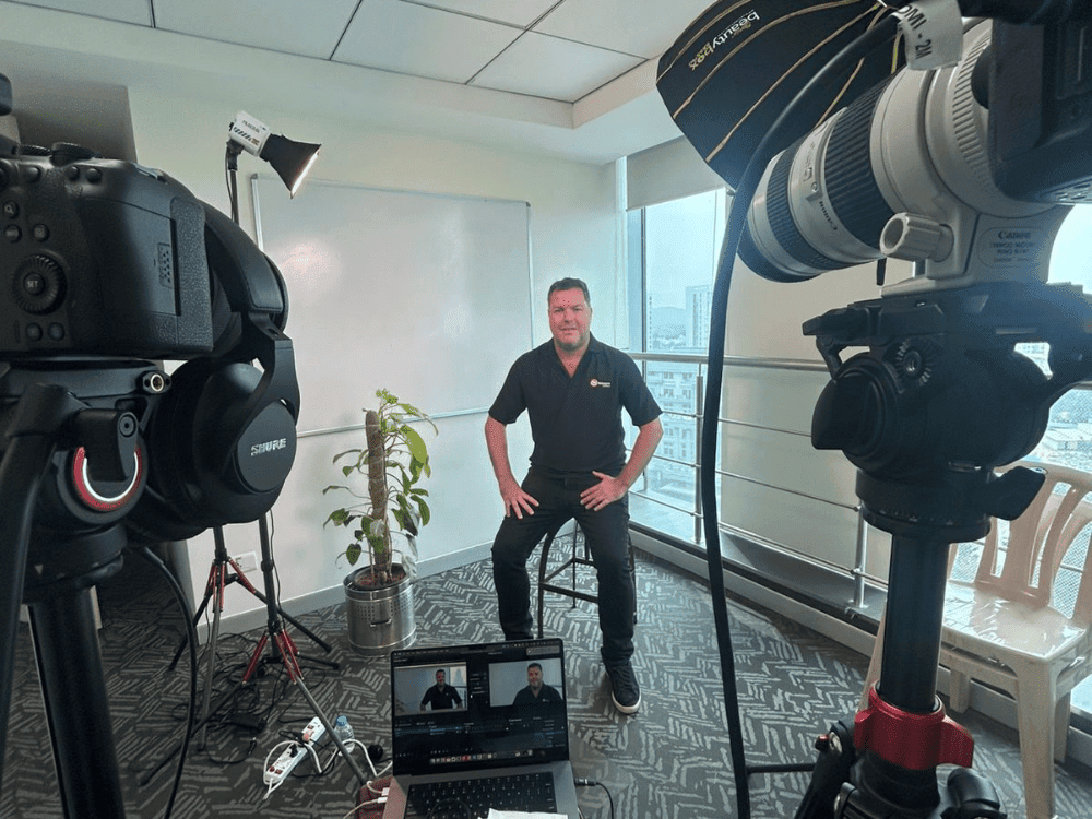 Dean being filmed for this Zoho partner testimonial