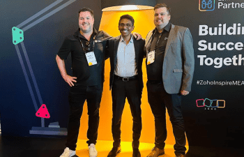 Dean and Paul from DSL Telecom with Hyther Nizam, Zoho's MEA President