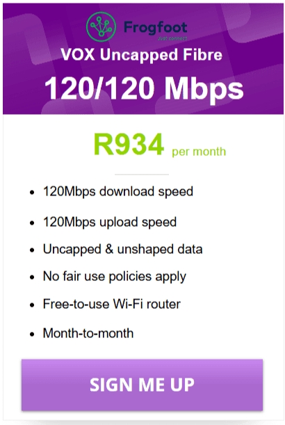 Vox Fibre 120/120Mbps Package