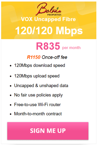 Vox Balwin Fibre 120/120 Mbps Package