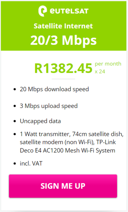 Eutelsat 20/3 Mbps Satellite Deal