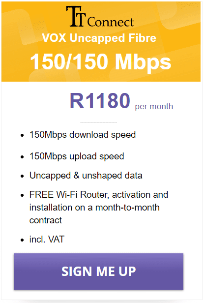 Vox TT Connect Fibre 150/150 Mbps Package