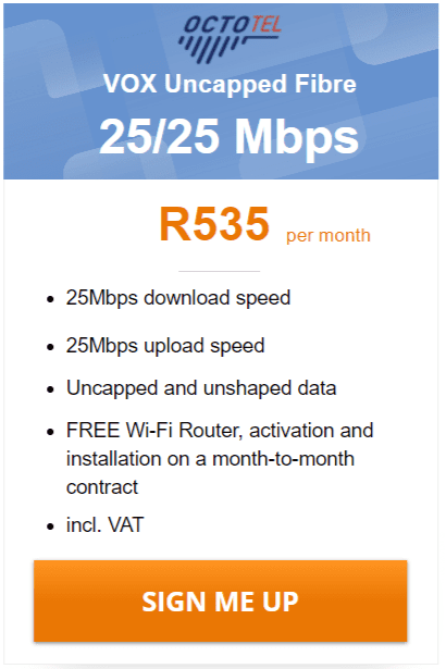 Vox Octotel Fibre 25/25 Mbps Package