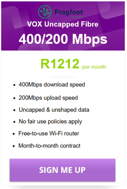 Vox Fibre 400/200Mbps Package
