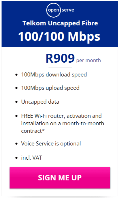 Telkom Fibre 100/100Mbps Package