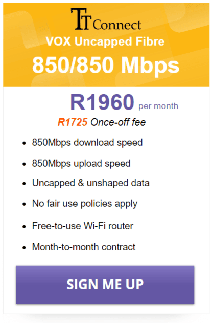 Vox TT Connect Fibre 850/850Mbps Package
