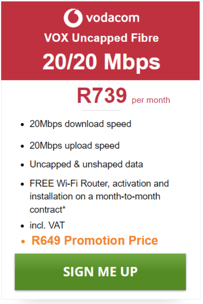 Vox Fibre 20/20Mbps Package