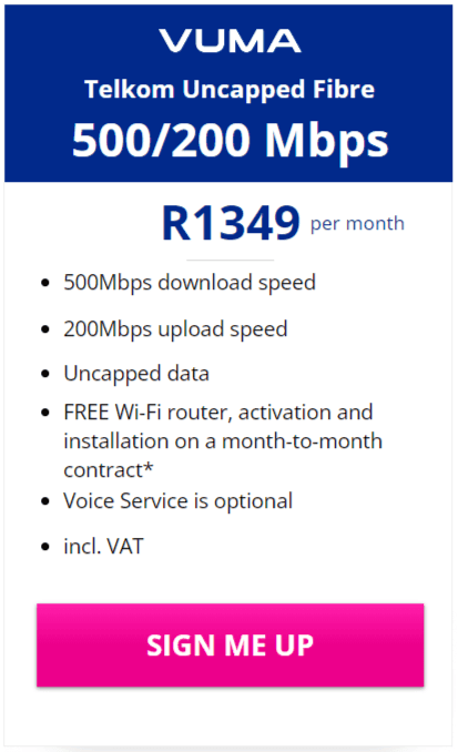 Telkom Vuma Fibre 500/200Mbps Package